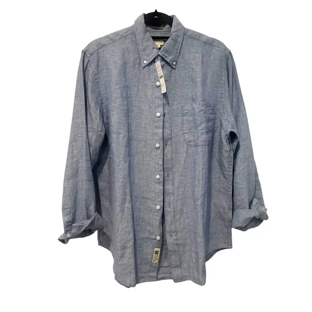 J. Crew Men's Baird McNutt Irish Linen Shirt Long Sleeve Amalfi Blue Size M NWT
